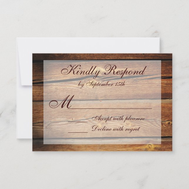 Rustic Country Grange Wood Wedding Cartes RSVP (Devant)