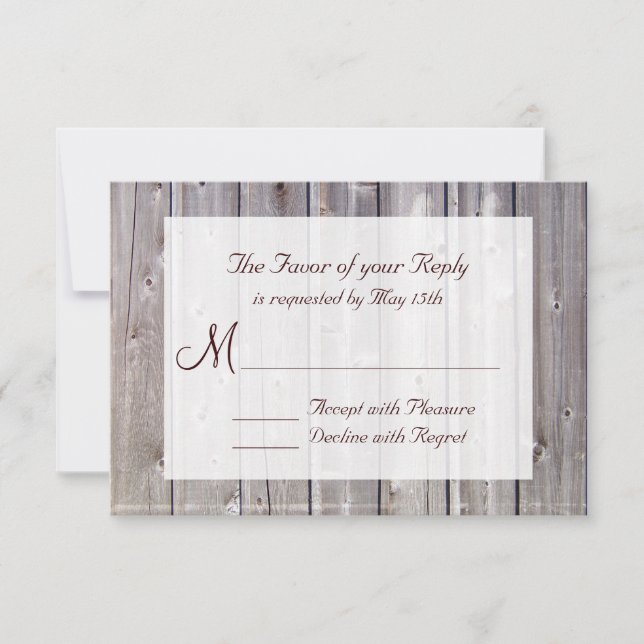 Rustic Country Grange Wood Wedding Cartes RSVP (Devant)