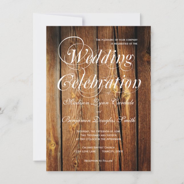 Rustic Country Grange Wood Wedding Invitations (Devant)
