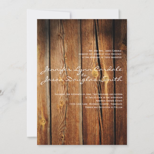 Rustic Country Grange Wood Wedding Invitations (Devant)