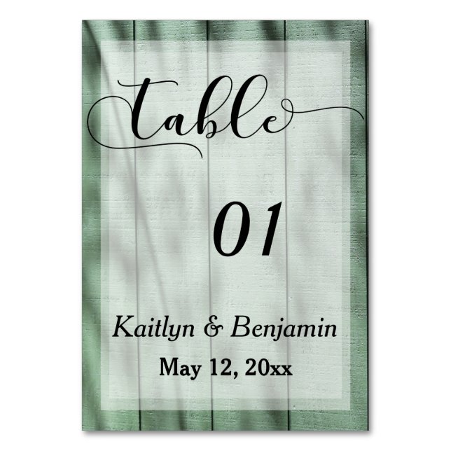 Rustic Country Green Barn Wedding Table Number, 2 Number (Front)