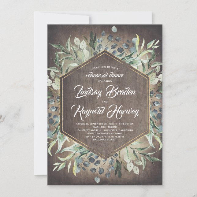 Rustic Country Greenery Barn Rehearsal Dinner Invitation (Front)