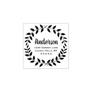 Rustic Country Greenery Family Name Return Address Rubber Stamp