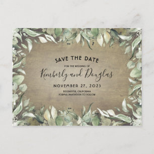 Rustic Country Greenery Frame Save the Date Announcement Postcard