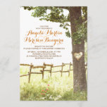 rustic country heart tree wedding invitation<br><div class="desc">Vintage wedding invitation with summer meadow full of wildflowers, old farm pasture fence and oak tree with carved wooden love heart.Perfect rustic country invite for wedding in the farm, barn, countryside... surrounded by natural nature and trees. -------Please contact me if you have question regarding this design or have a custom...</div>