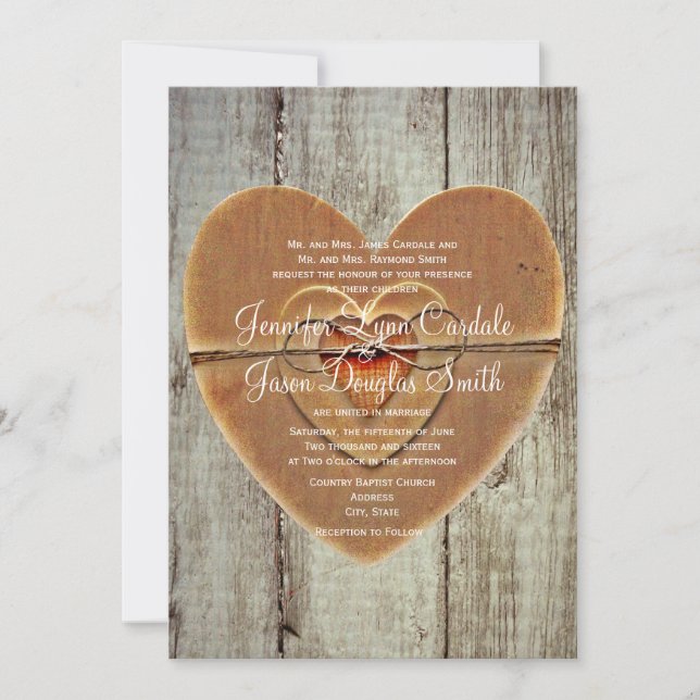 Rustic Country Hearts Grange Faire-part de mariage (Devant)