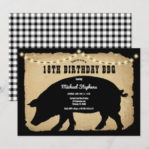Rustic Country Hog 18th Birthday Barbeque - BBQ Invitation