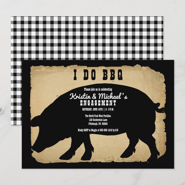 Rustic Country Hog Engagement I DO BBQ Invitation (Front/Back)