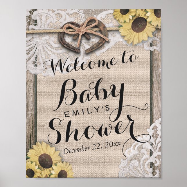 Rustic Country Horseshoe Affiche de bienvenue Baby (Devant)