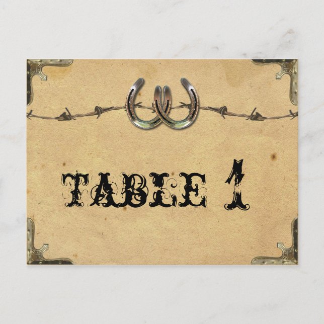 Rustic Country Horseshoe Barbed Table Number Postcard (Front)