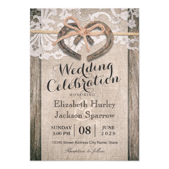 Rustic Country Horseshoe Burlap Lace Wedding Card