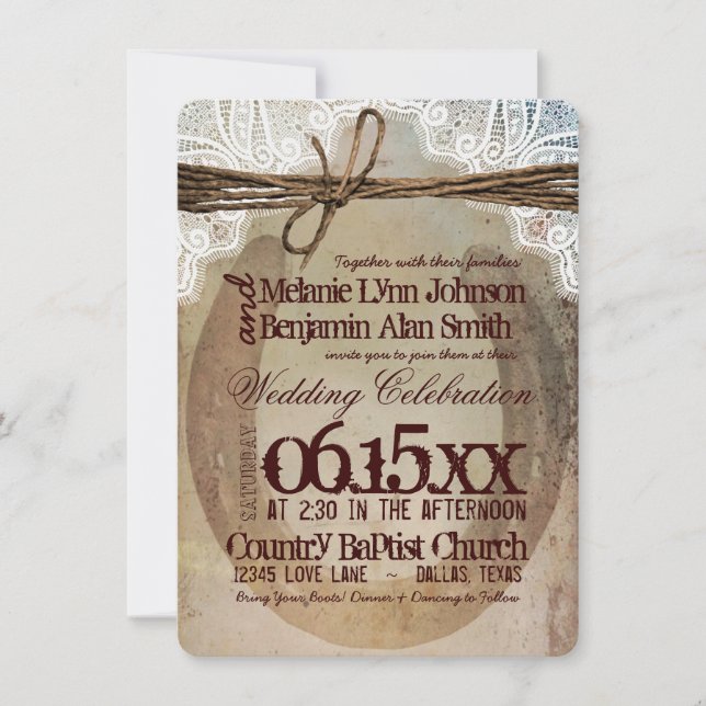 Rustic Country Horseshoe Invitations de mariage (Devant)