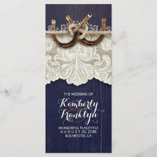 Rustic Country Horseshoe Lace Navy Wedding Program