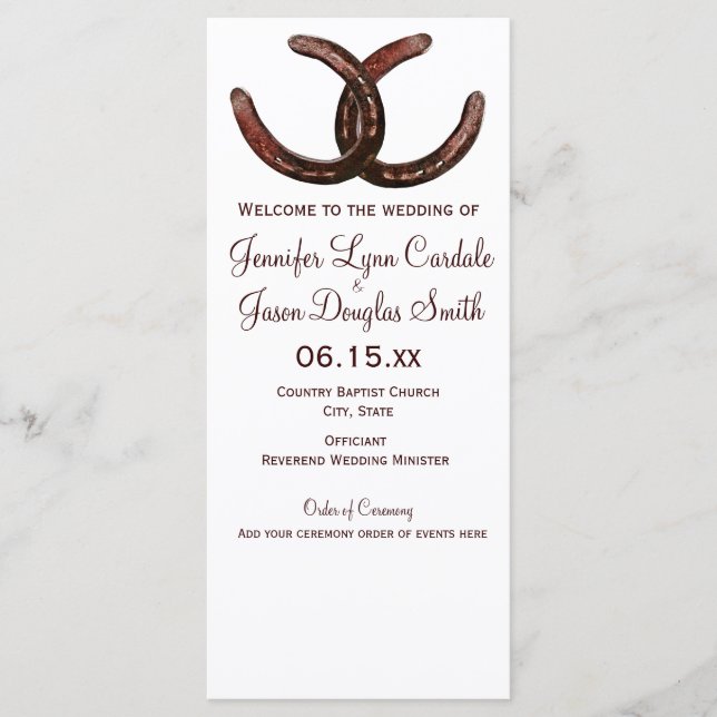 Rustic Country Horseshoe Wedding Programs (Front)