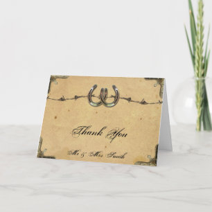 Rustic Country Horseshoes Barbed Wire Thank You Card