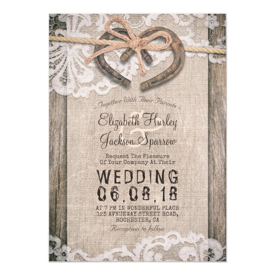 Rustic Country Horseshoes Burlap Lace Barn Wedding Card