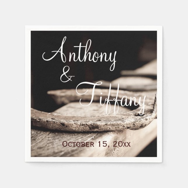 Rustic Country Horseshoes Cowboy Wedding Napkins (Front)