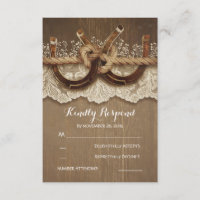 Rustic Country Horseshoes Wood Lace Wedding RSVP