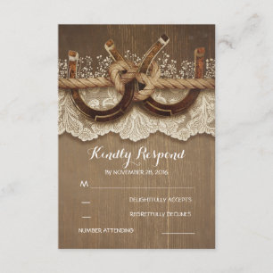 Rustic Country Horseshoes Wood Lace Wedding RSVP Card