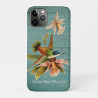 Rustic Country Hummingbird floral Green Wood