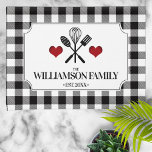 Rustic Country Kitchen Family Name Kitchen Towel<br><div class="desc">A charming,  rustic country kitchen design featuring a classic black buffalo check pattern,  and a personalized label. A great gift idea for birthday's,  housewarming or just because!</div>