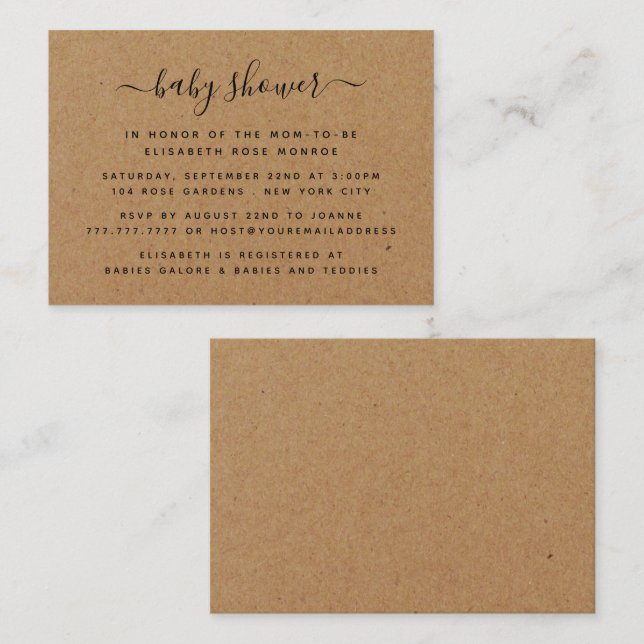 Rustic Country Kraft Baby shower Invitation de bil (Devant / Derrière)