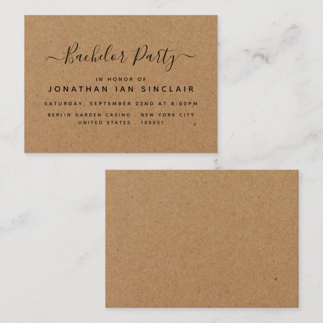 Rustic Country Kraft Bachelor Party Ticket Invite (Front/Back)