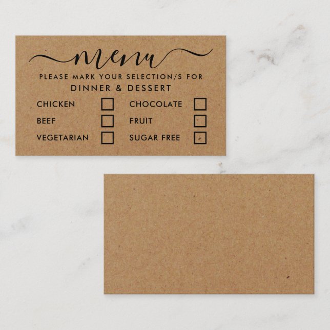 Rustic Country Kraft Menu Simple Script Sélection (Devant / Derrière)