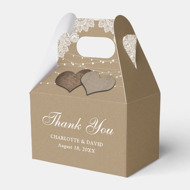 Rustic Country Kraft Paper Lace Lights Wedding Favor Box (Front Side)
