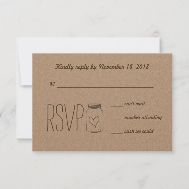 Rustic Country Kraft Paper Mason Jar RSVP Card (Front)