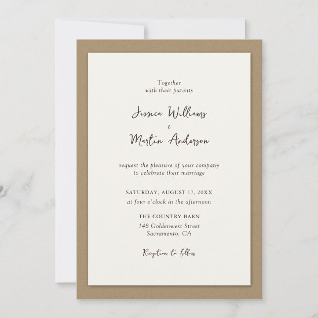 Rustic Country Kraft papier invitation mariage (Devant)