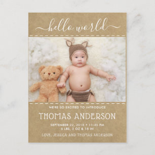 Rustic Country Kraft Photo Birth Announcement Postcard