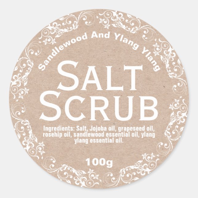 Rustic Country Kraft Salt Scrub Labels (Front)