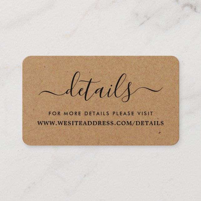 Rustic Country Kraft Simple Script Details Enclosure Card (Front)