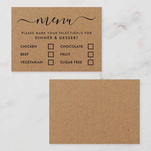 Rustic Country Kraft Simple Script Menu Selection (Front/Back)