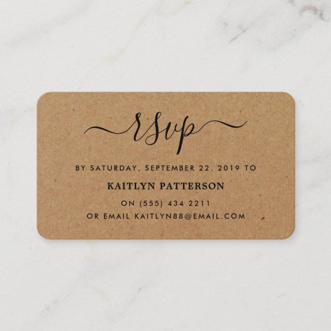 Rustic Country Kraft Simple Script RSVP Enclosure Card (Front)