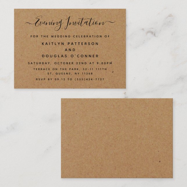 Rustic Country Kraft Soirée Invitation de billet (Devant / Derrière)