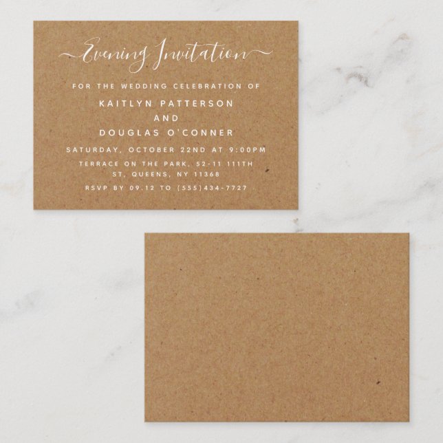 Rustic Country Kraft Soirée Invitation de billet (Devant / Derrière)