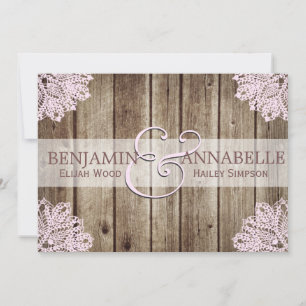 Rustic Country Lace and Wood Wedding Invitation