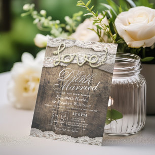 Rustic Country Lace EAT Drink Be Married Wedding Invitation