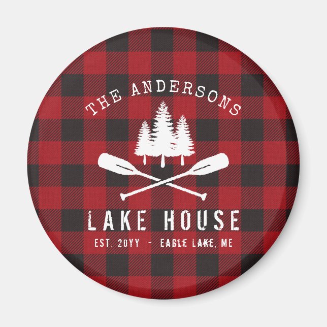 Rustic Country Lake House Tree Red Buffalo Magnet (Front)