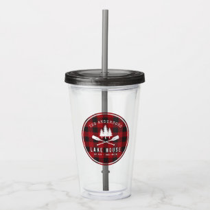 Rustic Country Lake House Tree Red Buffalo Plaid Acrylic Tumbler
