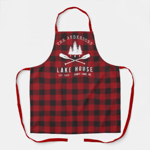 Rustic Country Lake House Tree Red Buffalo Plaid Apron