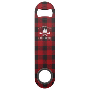Rustic Country Lake House Tree Red Buffalo Plaid Bar Key