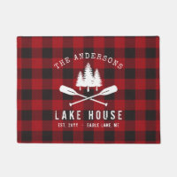 Rustic Country Lake House Tree Red Buffalo Plaid