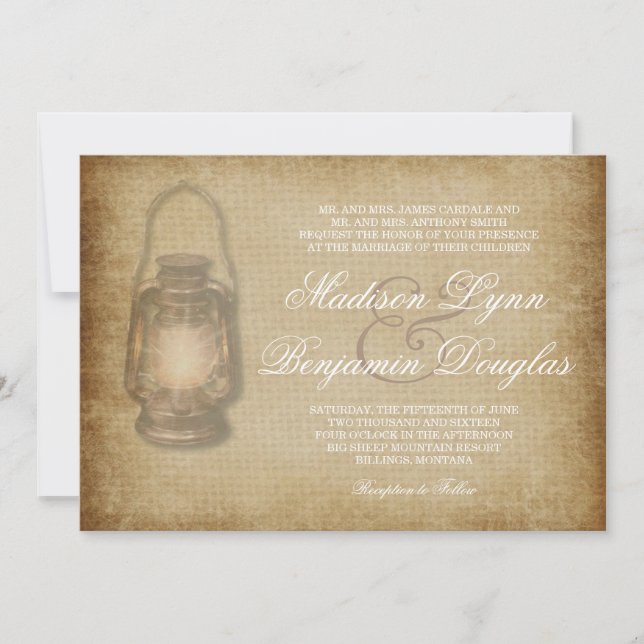 Rustic Country Lantern Vintage Wedding Invitations (Front)