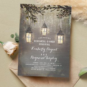 Rustic Country Lanterns Garden Rehearsal Dinner Invitation