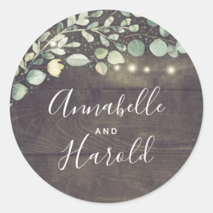 Rustic Country Leafy Greenery Wedding Classic Round Sticker
