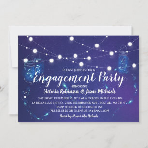 Rustic country lights mason jars Engagement Party Invitation