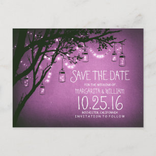 rustic country lights mason jars save the date announcement postcard